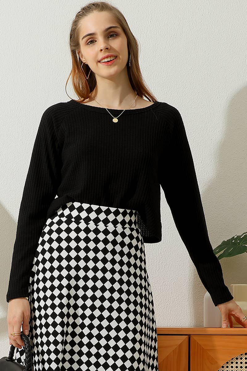 CWTTL1485_Casual Round Neck Loose Fit Long Sleeve Tops