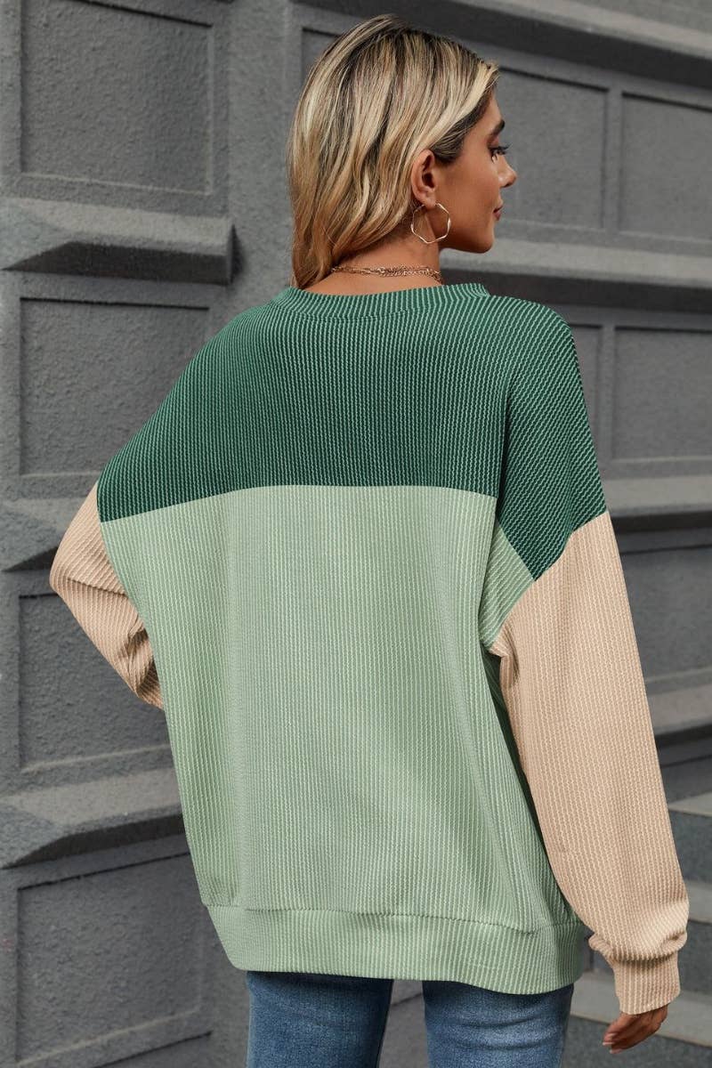 CWTBLL1885_FALL CREW NECK LONG SLEEVE COLOR CONTRAST TOP