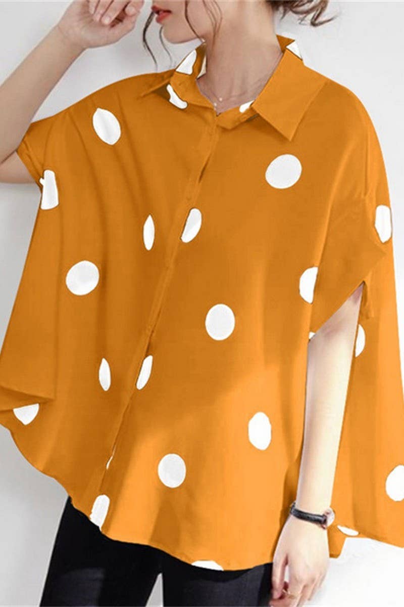 CWTSTS0485_BAT-SLEEVE LOOSE-FITTING POLKA-DOT PRINTED SHIRT