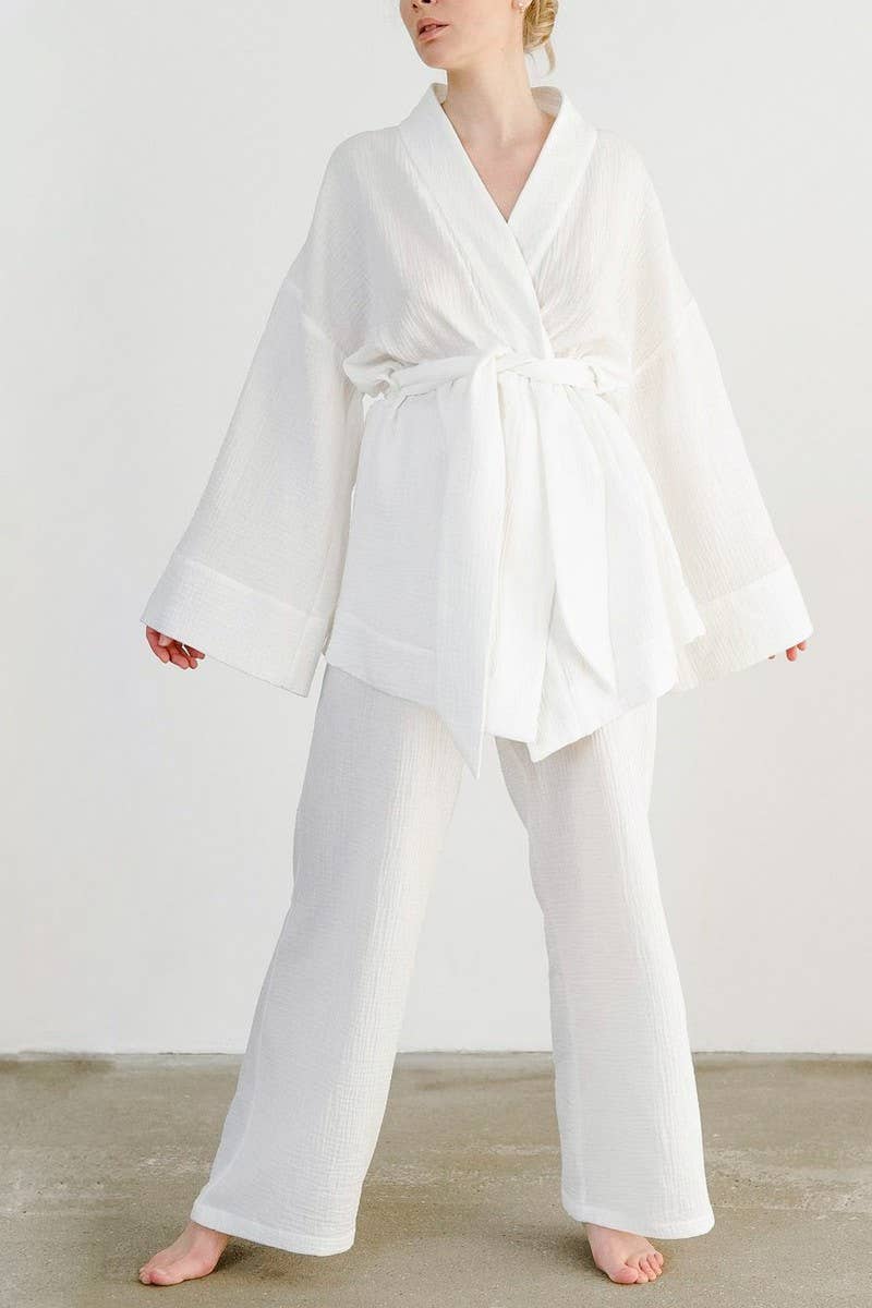 CWSPJ0081_LONG SLEEVE CARDIGAN WITH BELT PANTS PAJAMAS SET