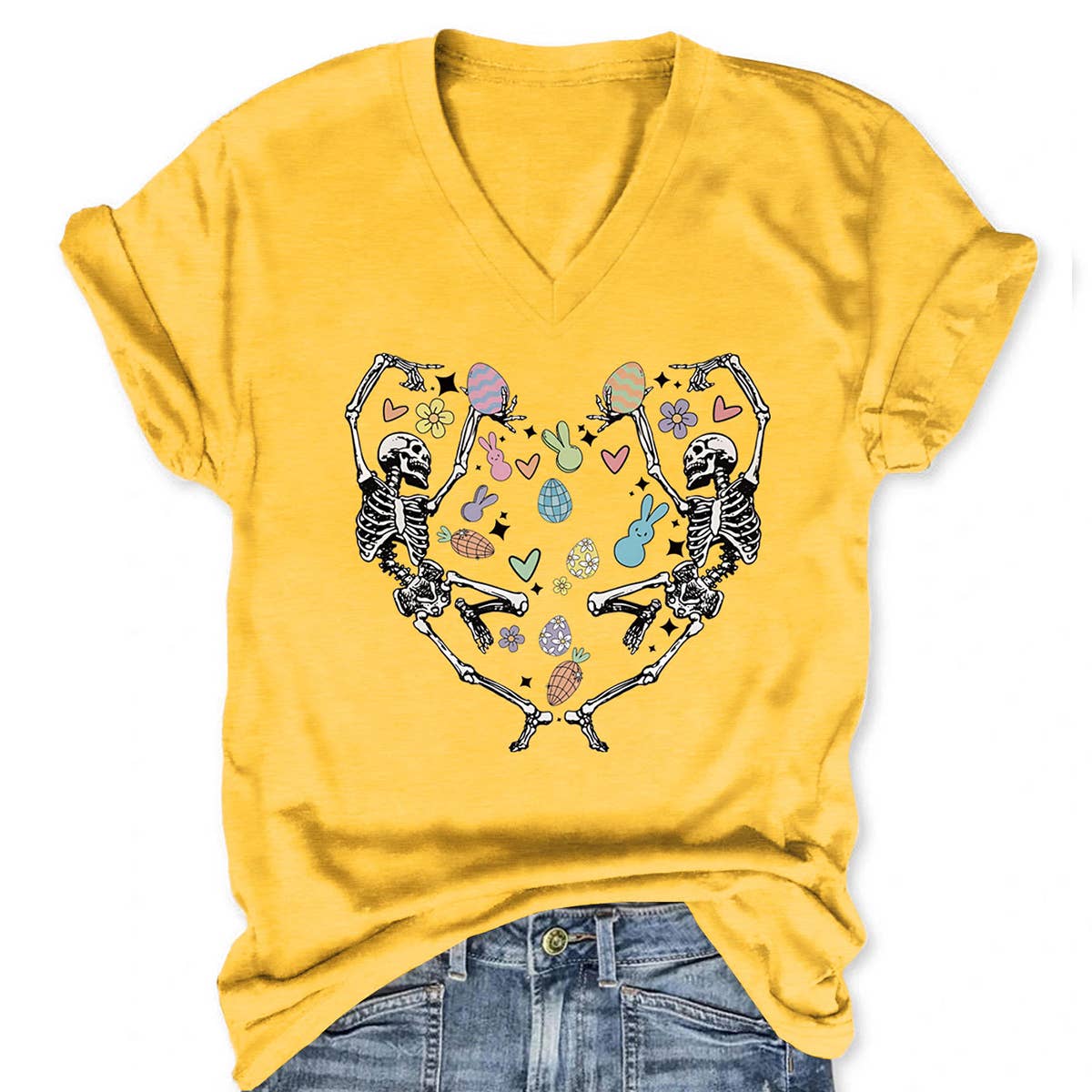 EASTER FUN PRINTED SKULL PERSONALITY VNECK TEES_CWTTS0868
