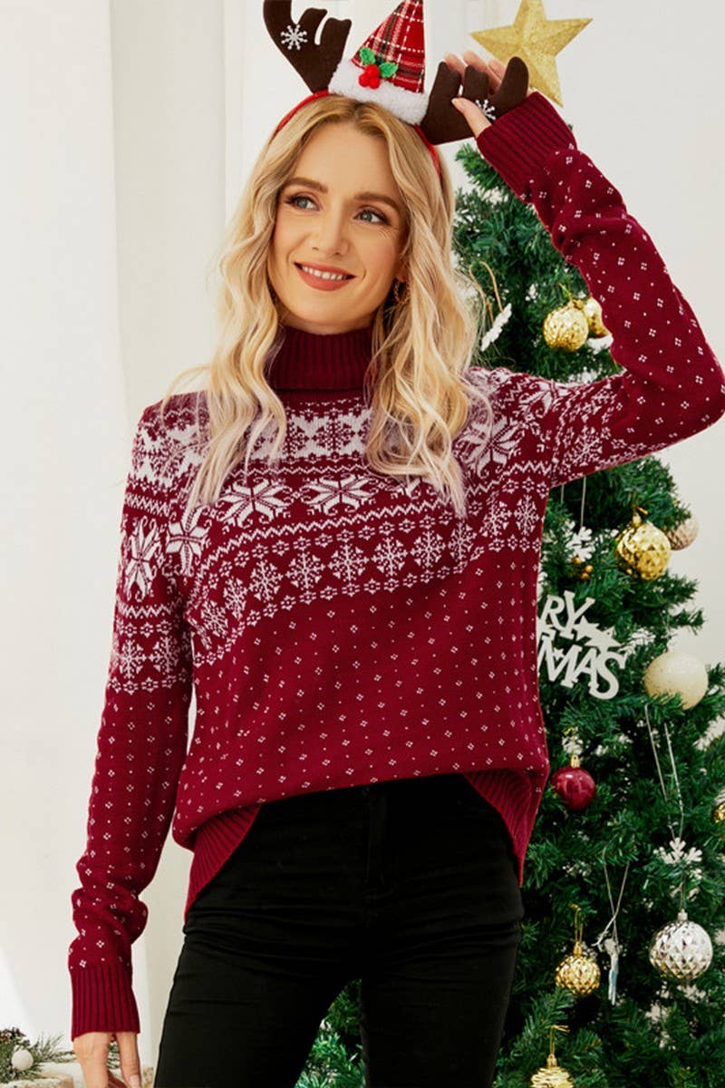 CWOSWL2438_JACQUARD TURTLENECK CHRISTMAS SWEATER