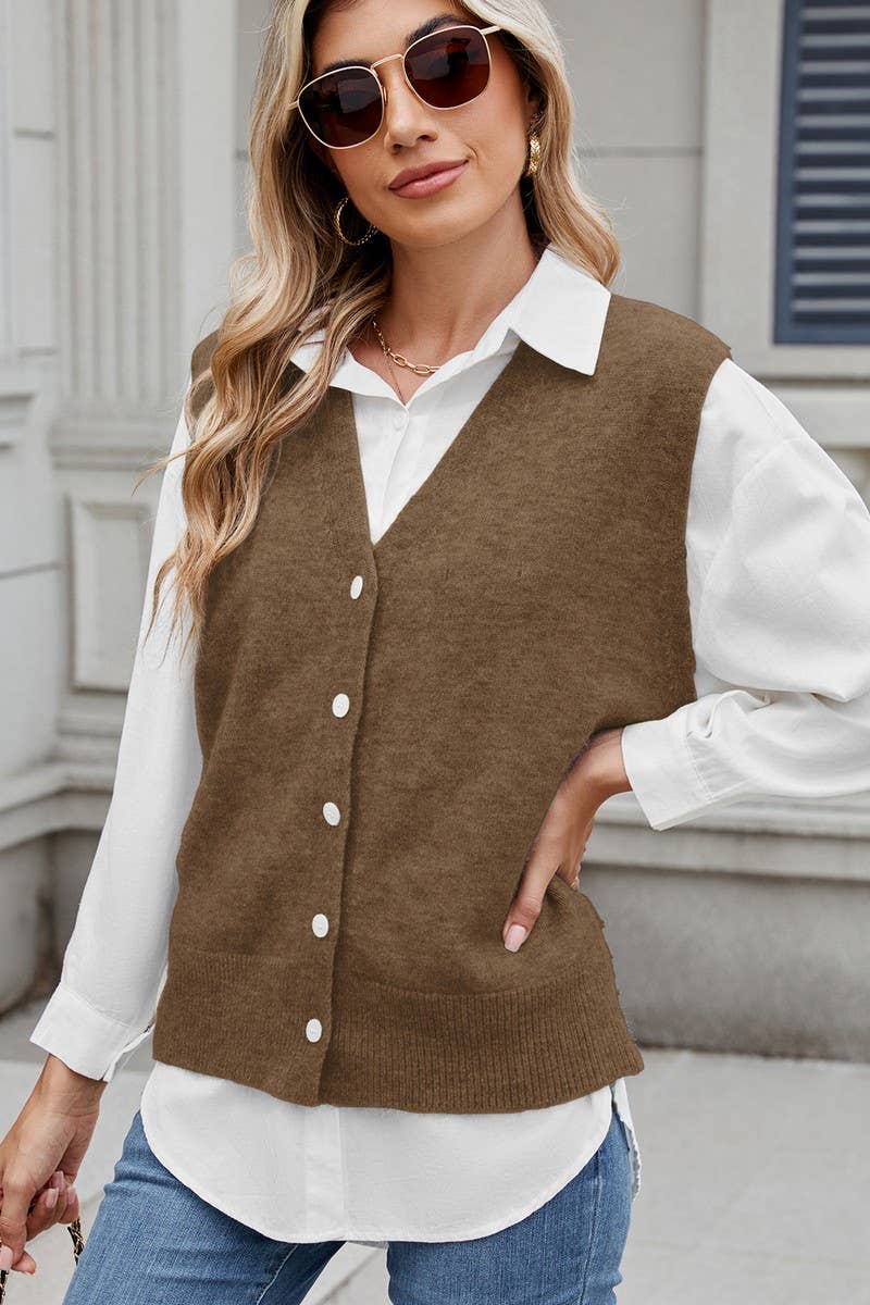 CWOV00136_CASUAL BUTTON FRONT KNIT SWEATER VEST
