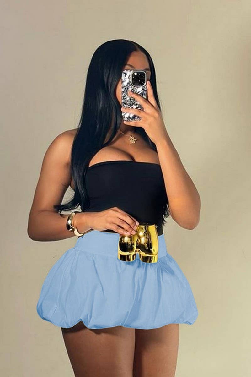 CWBSS0351_SOLID COLOR HIGH WAIST BUBBLE MINI SKIRT