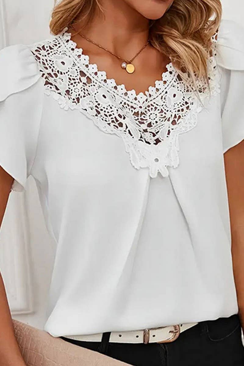 CWTTS1401_SUMMER SOLID COLOR LACE SHORT SLEEVE SHIRT