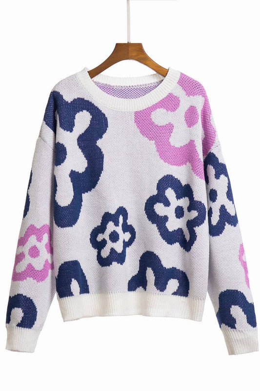 CWOSWL6861_AUTUMN AND WINTER LOOSE FLOWER KNITTED SWEATER