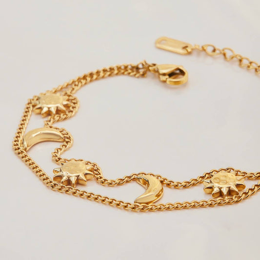 Classic 18K Gold Sun & Moon Stainless Bracelet