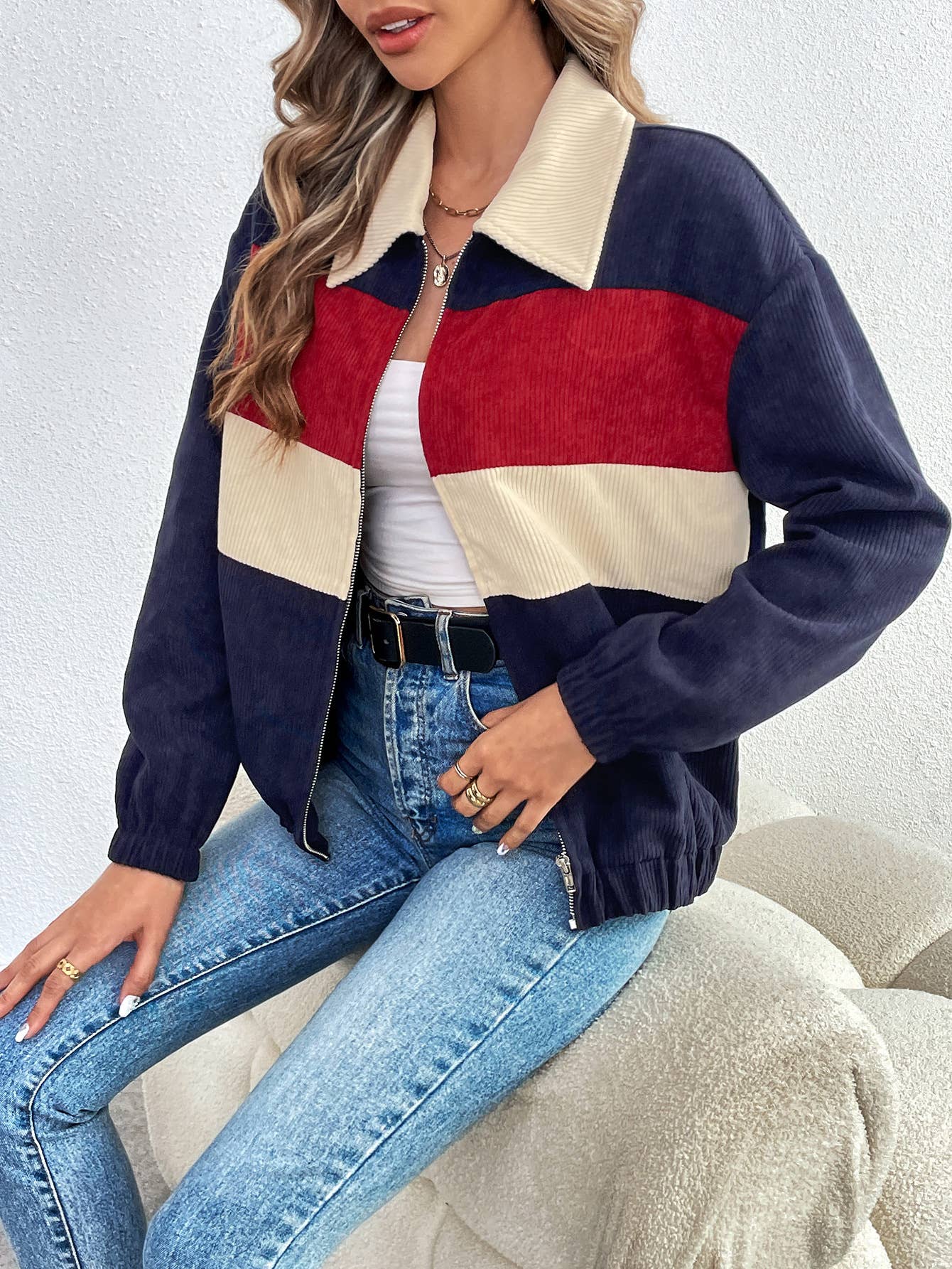 COLOR CONTRAST PATCHWORK LOOSE LONG-SLEEVED COAT