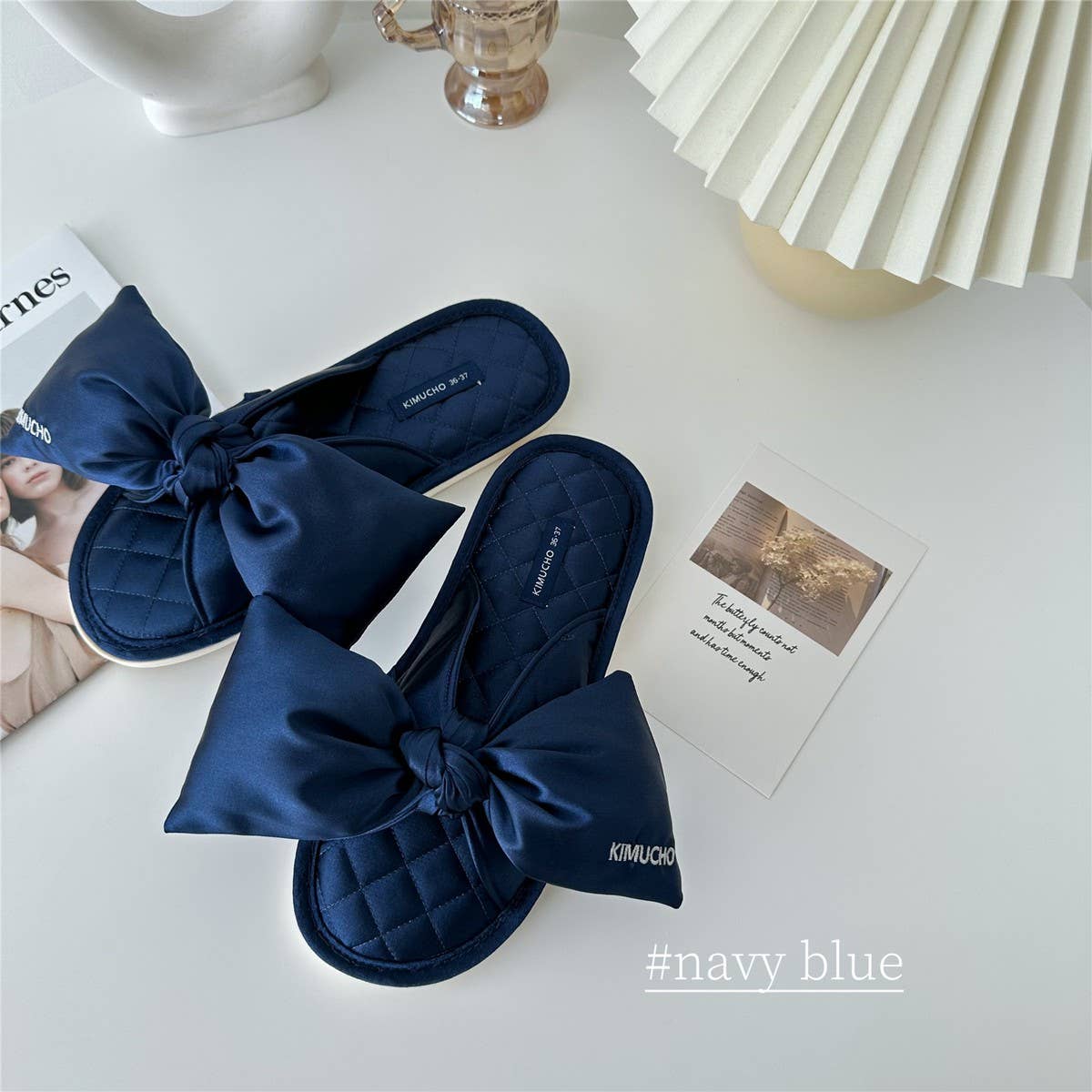 LETTER EMBROIDERED HOLLOW BOW HOME SLIPPERS