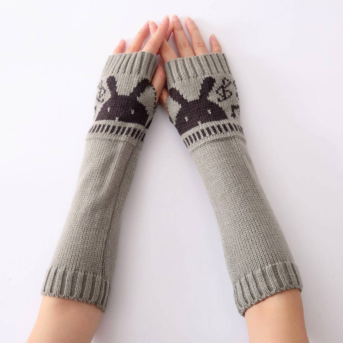 FASHIONABLE BUNNY HEAD OPEN FINGER KNITTED SLEEVES_CWAG0106