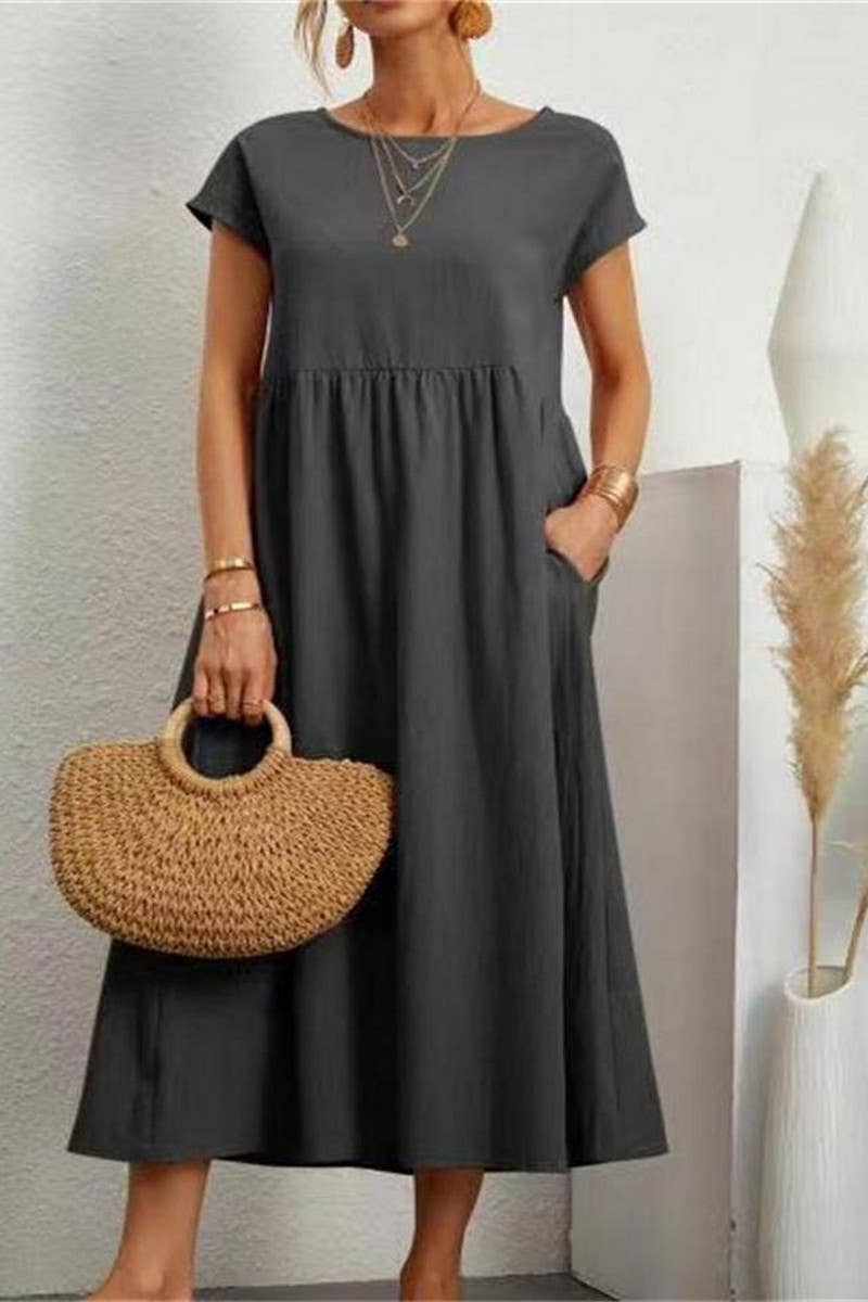 CWDMD5451_SOLID COLOR SLEEVELESS LOOSE POCKET DRESS