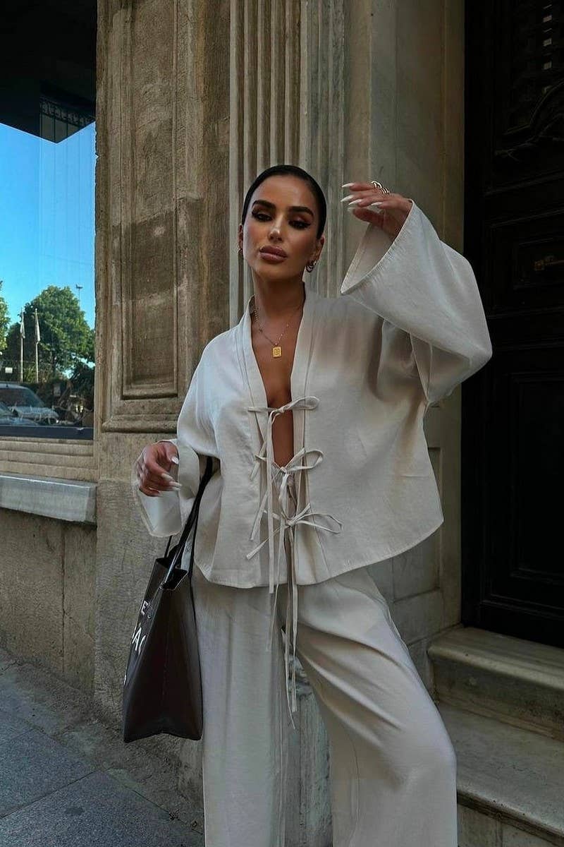 CWSTB1164_CASUAL SOLID COLOR SHIRT AND PANTS SET