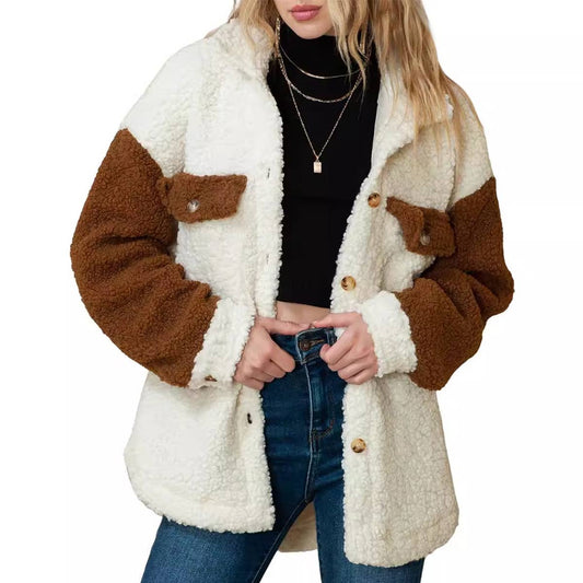 FLEECE SINGLE BREASTED COAT IN CONTRASTING COLORS