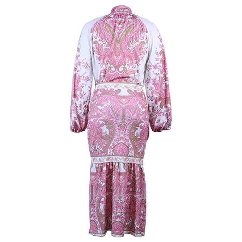 BOHO PRINT TOP MID-LENGTH WRAP ARM SKIRT SUIT