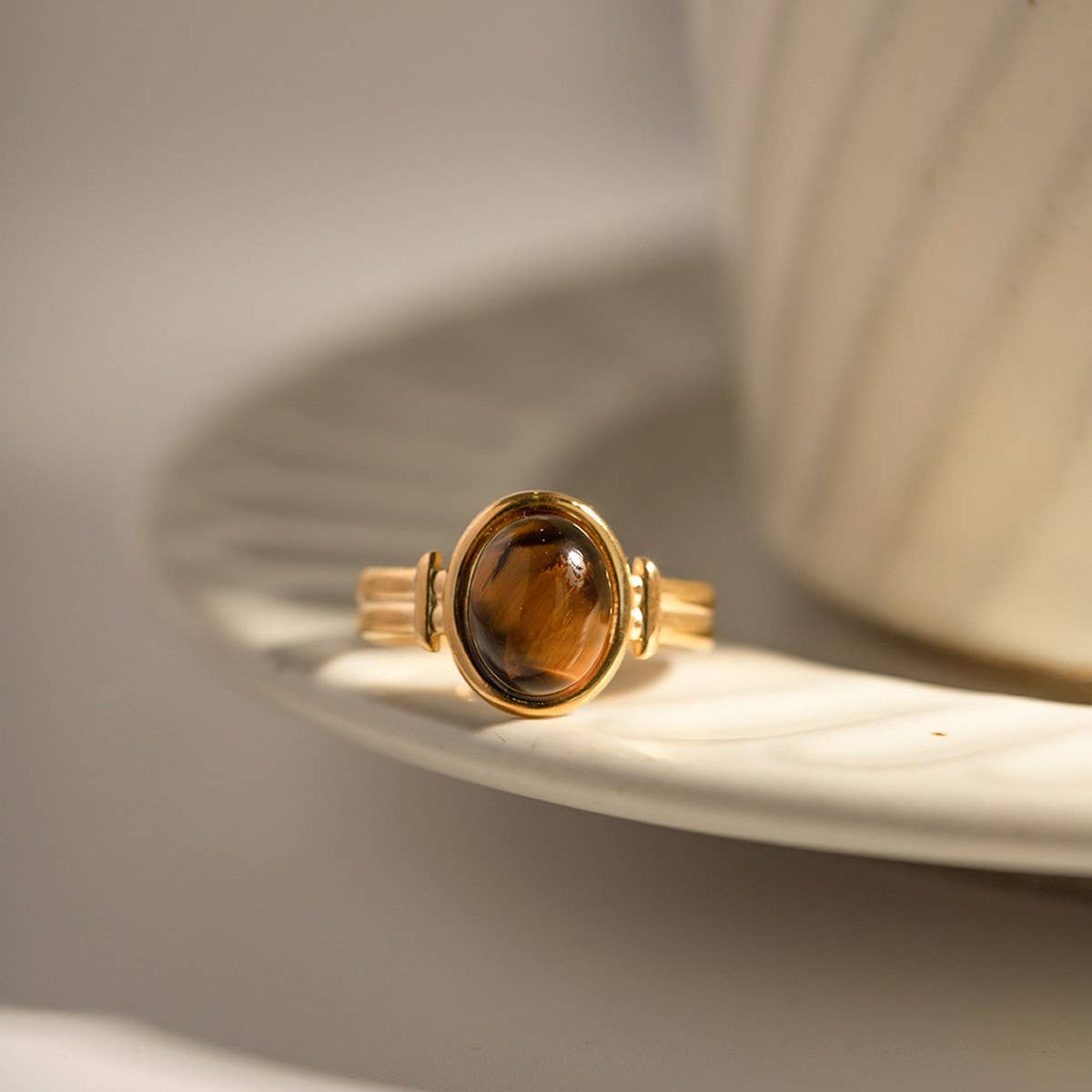 INLAID NATURALSTONE STAINLESS STEEL OPEN RINGS