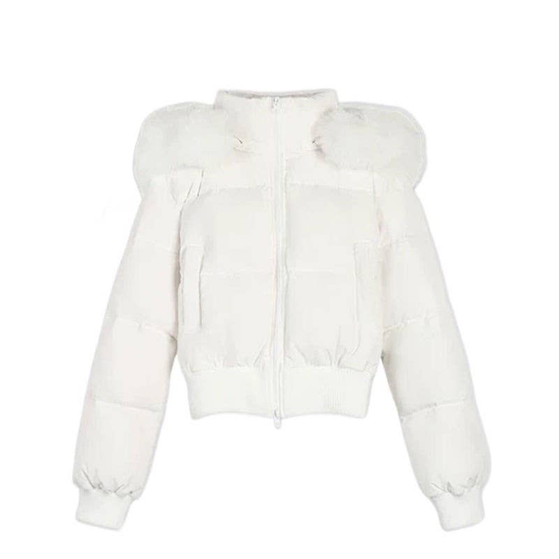 Design sense hooded wool collar cotton jacket