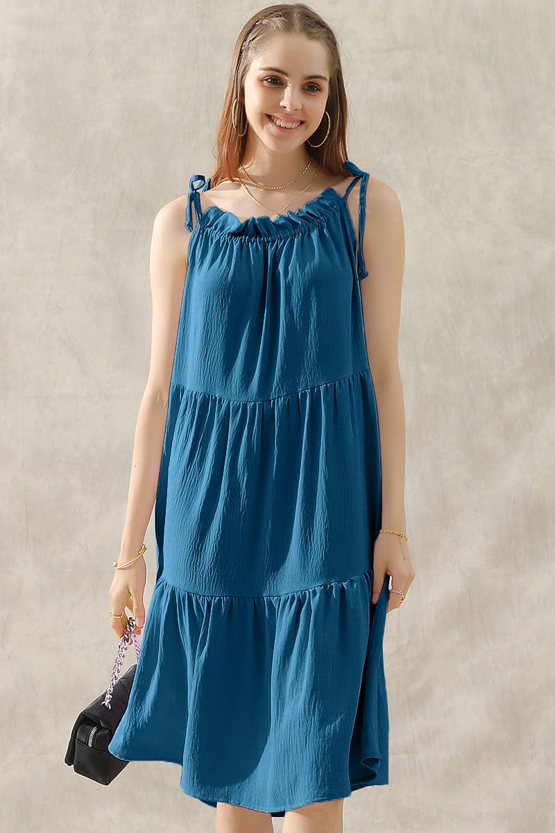 CWDSD10415_SHOULDER BOW TIE PRAIRIE DRESS