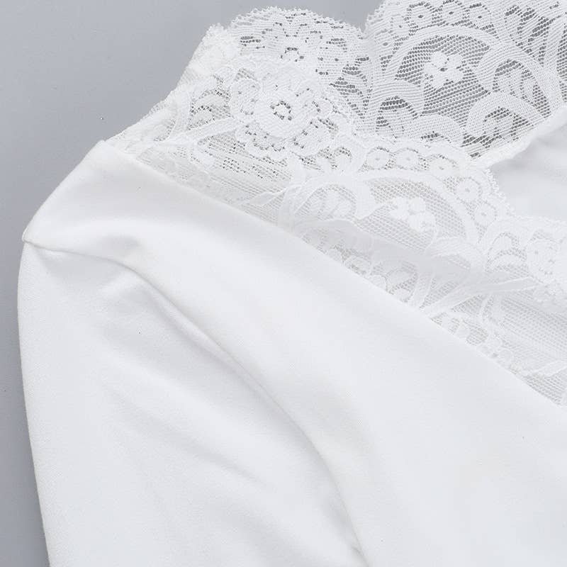 Fashionable Casual V-Neck Lace Trim Button-Up Top