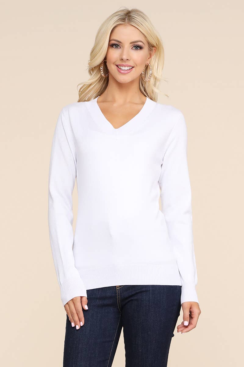 AWOSWL284_Simple V-Neck Pullover Soft Knit Sweater