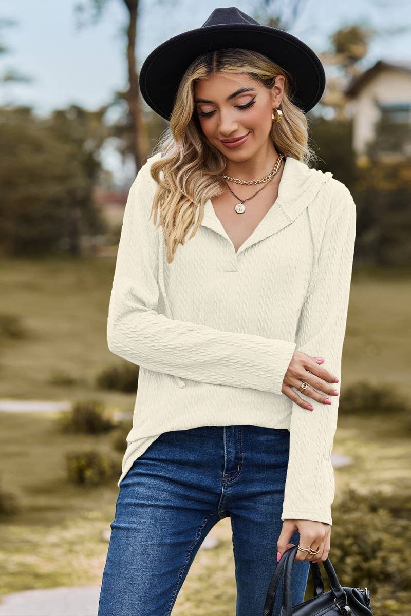 CWOHOL1097_SOLID COLOR HOODED LOOSE LONG-SLEEVED SWEATSHIRT