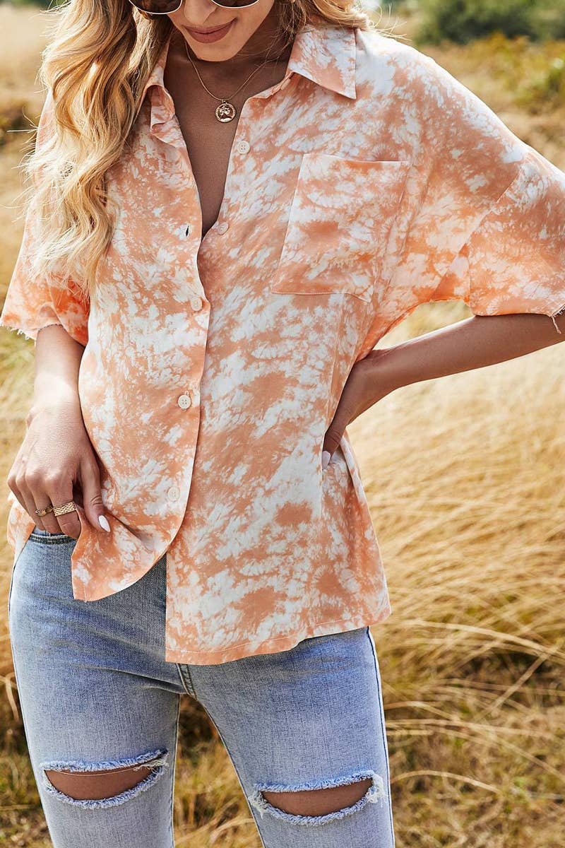 CWTBLS2000_SUMMER TIE-DYE FASHION COLOR-BLOCK SHIRT