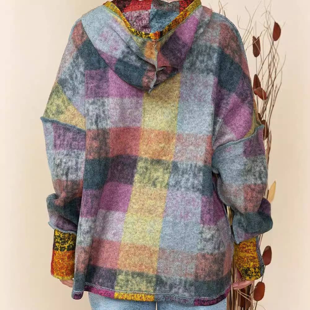 Fleece thermal hoodie plaid loose pullover hoodie