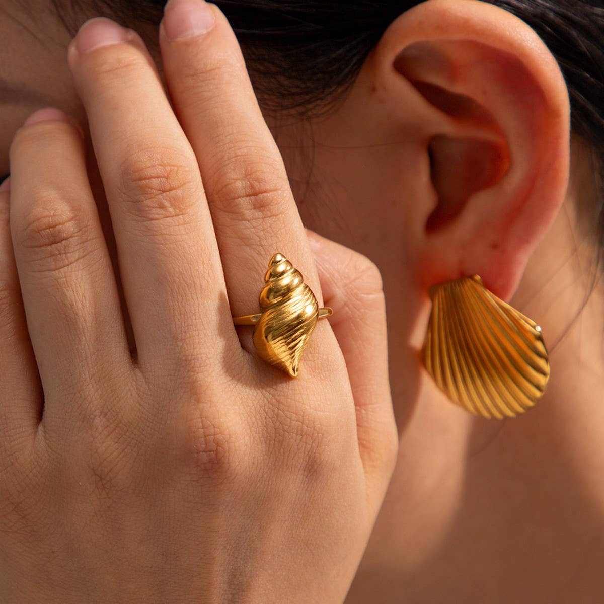STAINLESS STEEL CONCH RING OCEAN THEME JEWELRY_CWAJE1225