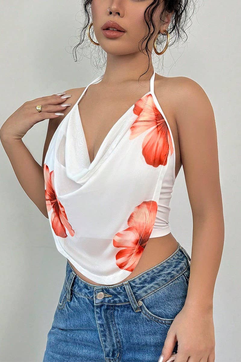 CWTHT0220_FLORAL HALTER NECK CROP CAMI TOP