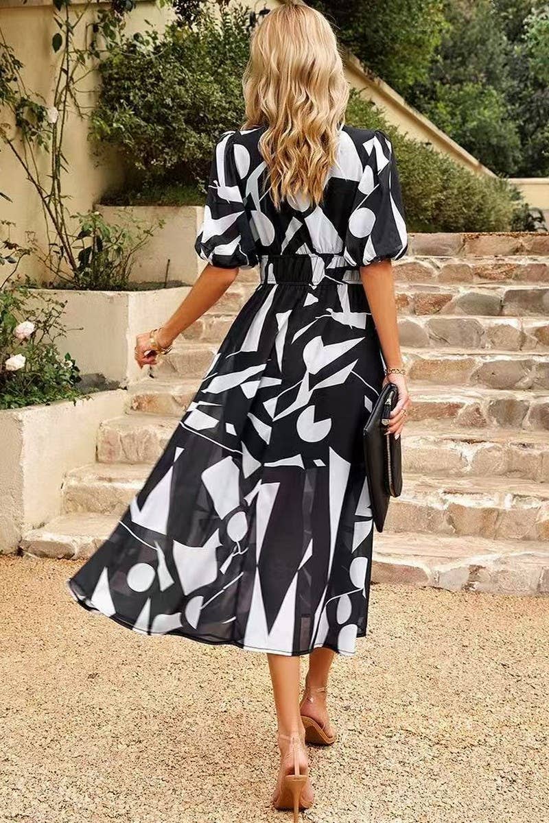 CWDMD5833_FLORAL V-NECK CINCHED WAIST MAXI DRESS