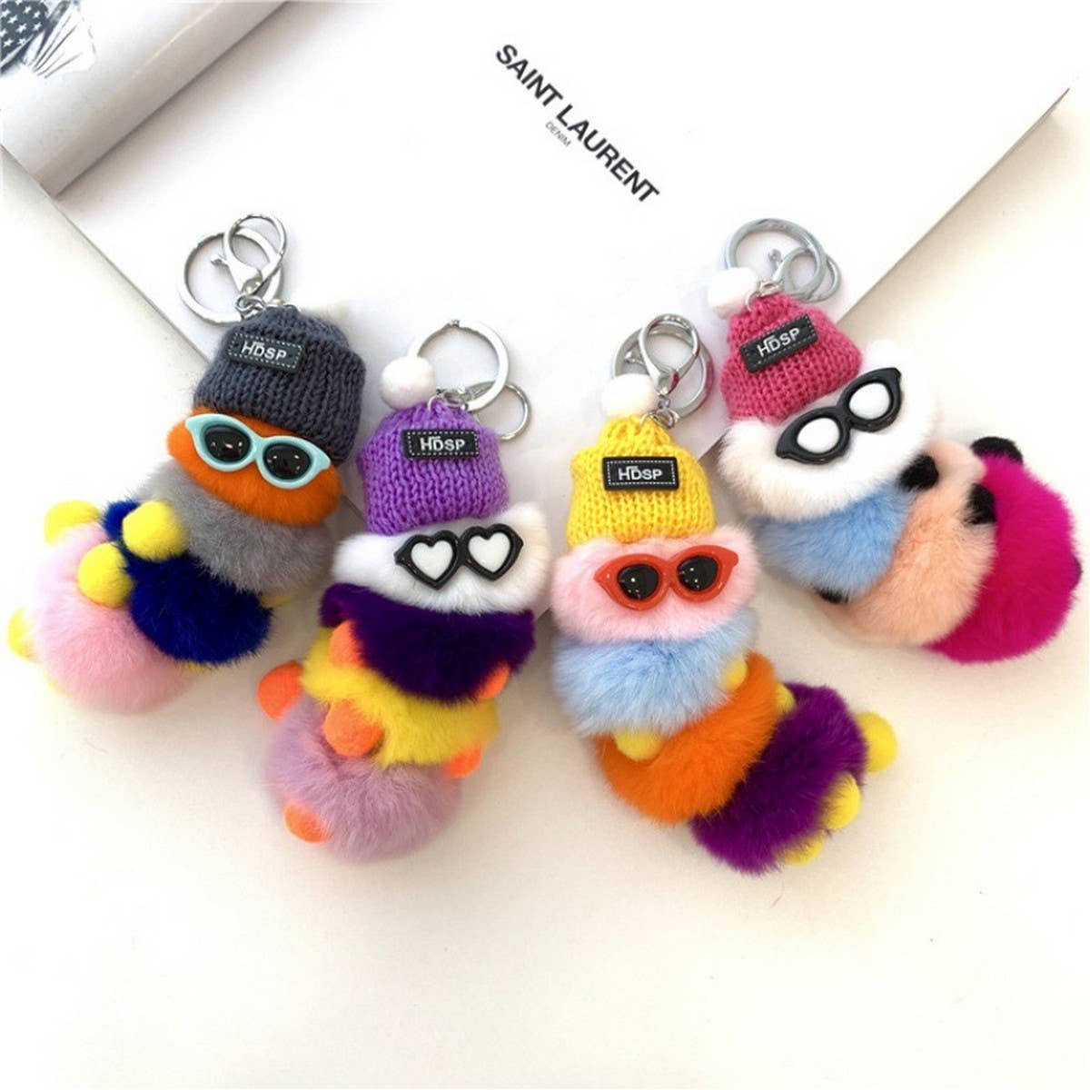 CATERPILLAR BAG PENDANT CUTE PLUSH CAR KEYCHAIN_CWMM2584