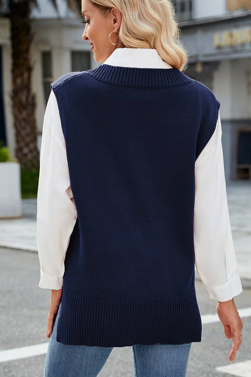 CWOV00134_SOLID COLOR SLEEVELESS KNITTED VEST