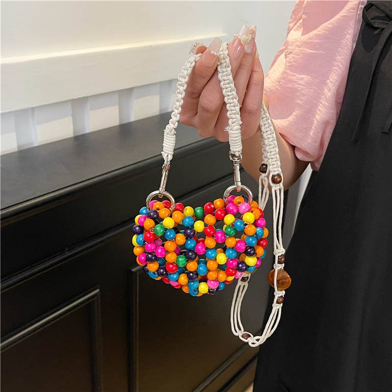 Hollowed-out and colorful beaded crossbody bag