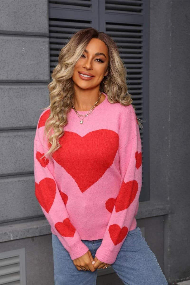 CWOSWL07591_HEART JACQUARD CONTRASTING KNITTED SWEATER