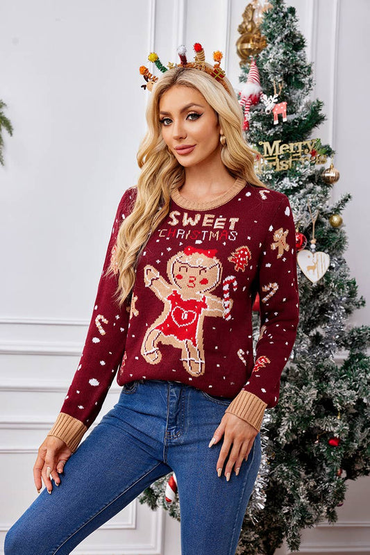 Christmas gingerbread man long-sleeved pullover