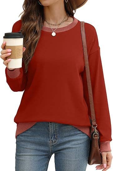 Crew-neck long sleeve matching ribbed loose-fitting hoodie