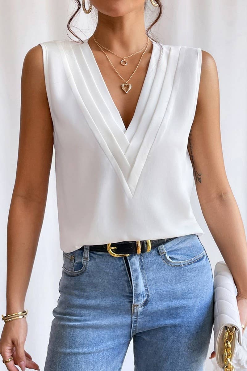 CWTTSL0331_SUMMER NEW MULTI-LAYERED V-NECK SOLID COLOR VEST