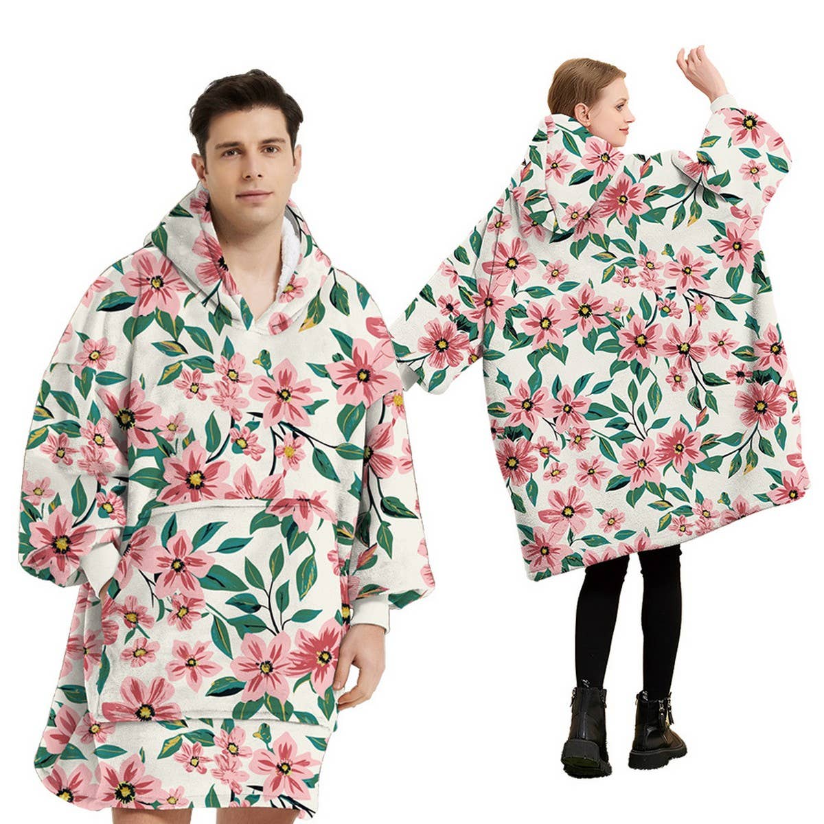 Wearable Flannel TV Blanket with Sleeves & Pocket