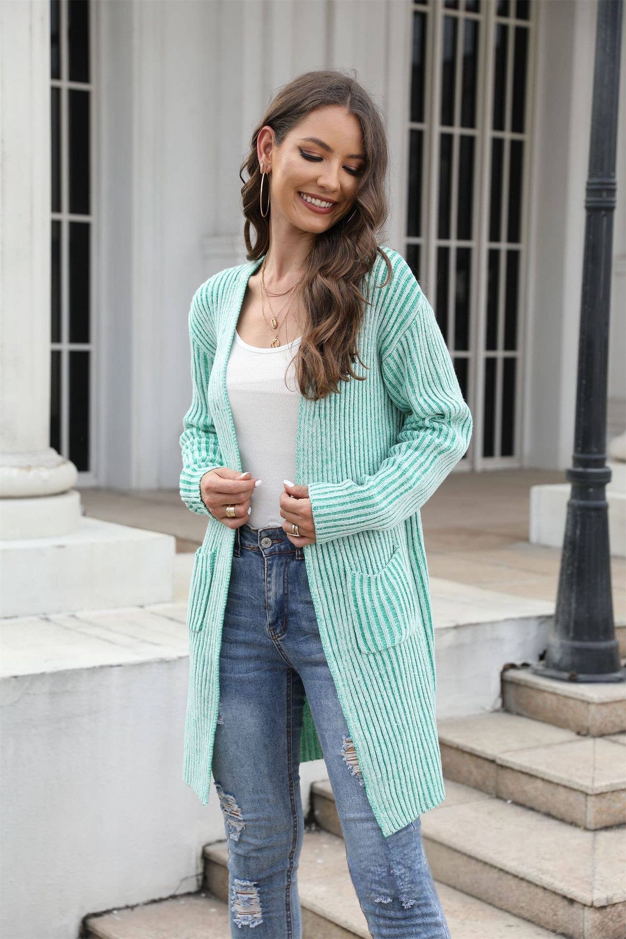 CWOSWL1047_Long Sleeve Open Front Long Cardigan Sweater