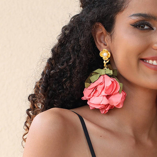 Handmade Fabric Flower Earrings Bold Spring Design