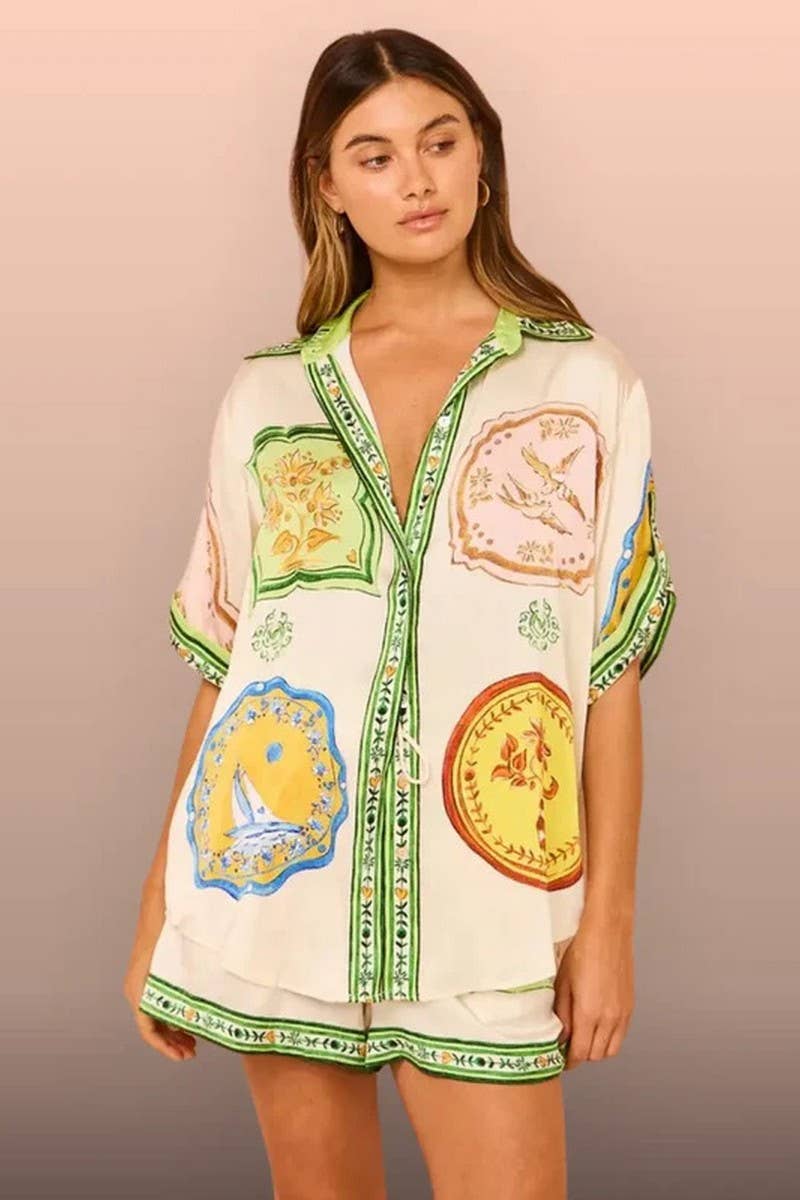 CWSS1237_CASUAL PRINTED SHIRT SHORTS TWO-PIECE SET