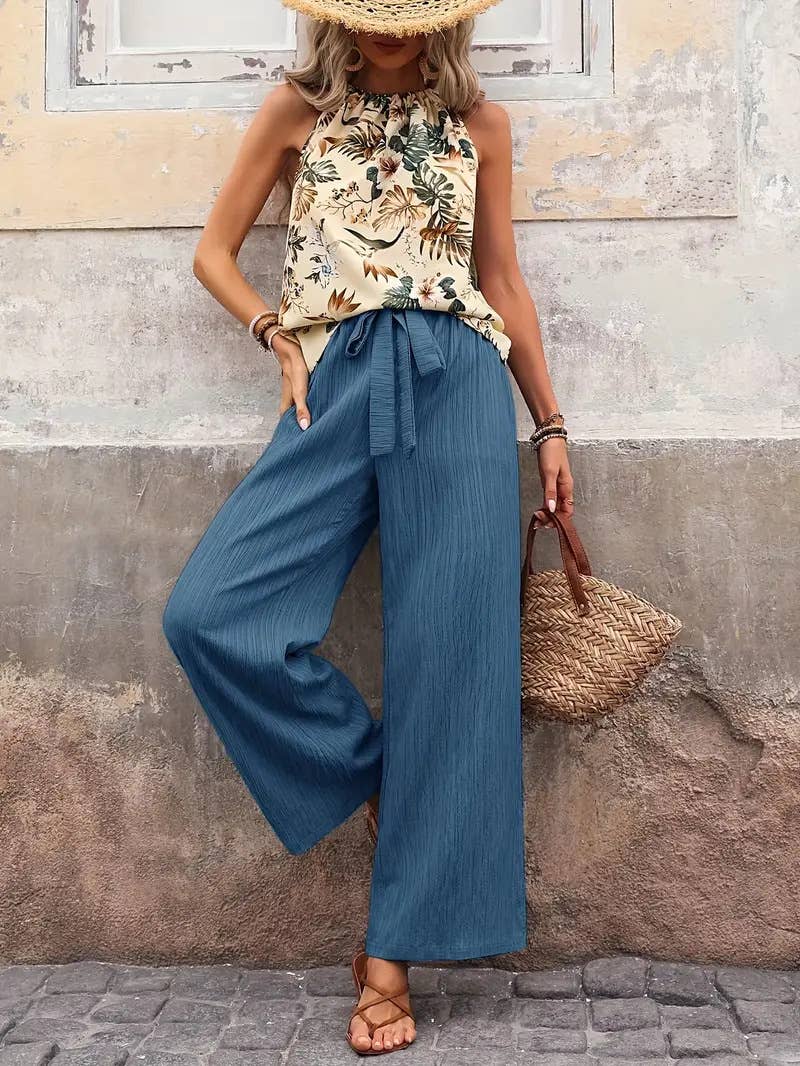 A halter ethnic-style printed top trousers set