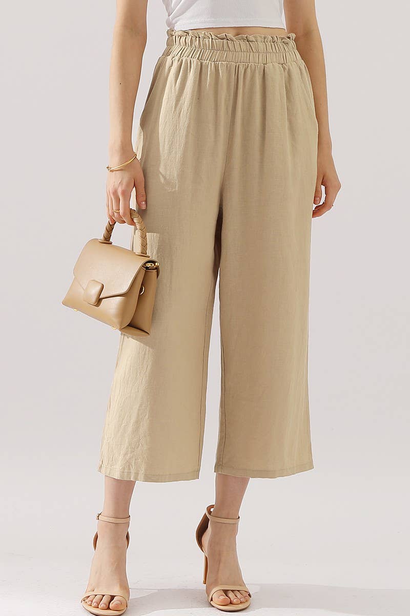 CWBLP416_EASY PULL ON LINEN CAPRIS PANTS WITH SIDE POCKET