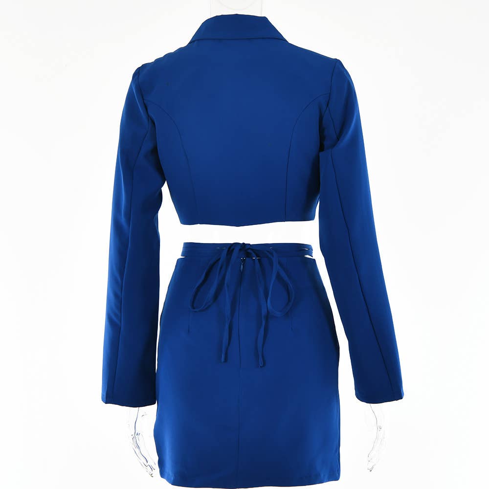 Crop Top Long Sleeve Bandage Skirt Set