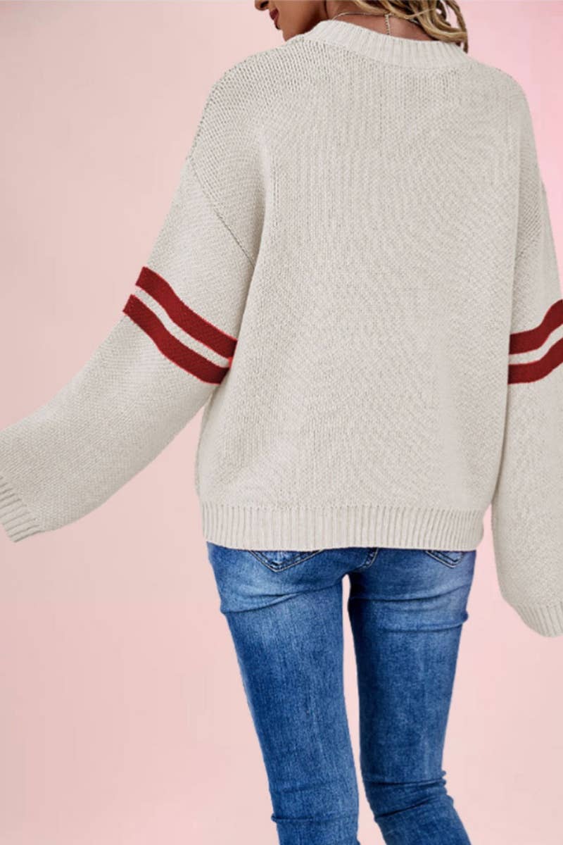 CWOSWL5880_LOVE STRIPED LONG-SLEEVED CREW-NECK SWEATER