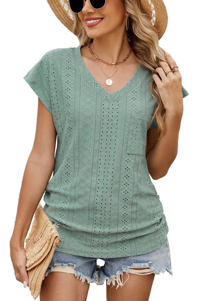 CWTTS1328_SUMMER SOLID COLOR V-NECK SHORT-SLEEVED T-SHIRT