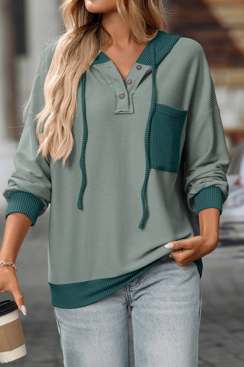 CWOHOL00601_COLORBLOCK TWIST STRIPE LOOSE HOODIE