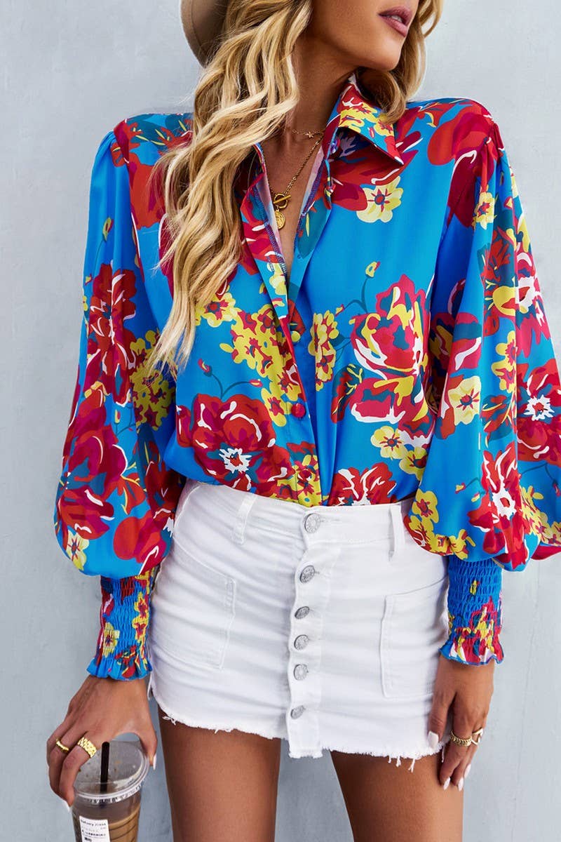 CWTBLL2770_LAPEL LONG SLEEVE PRINTED SHIRT TOP