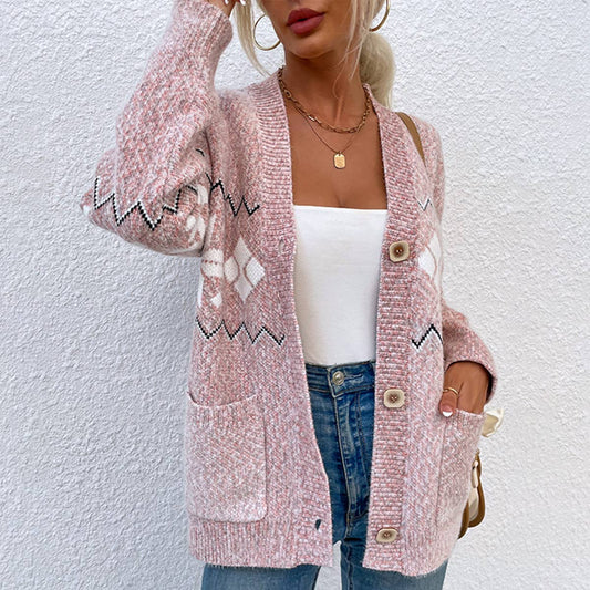 CHRISTMAS SNOWFLAKE KNIT SINGLE-BREASTED SWEATER