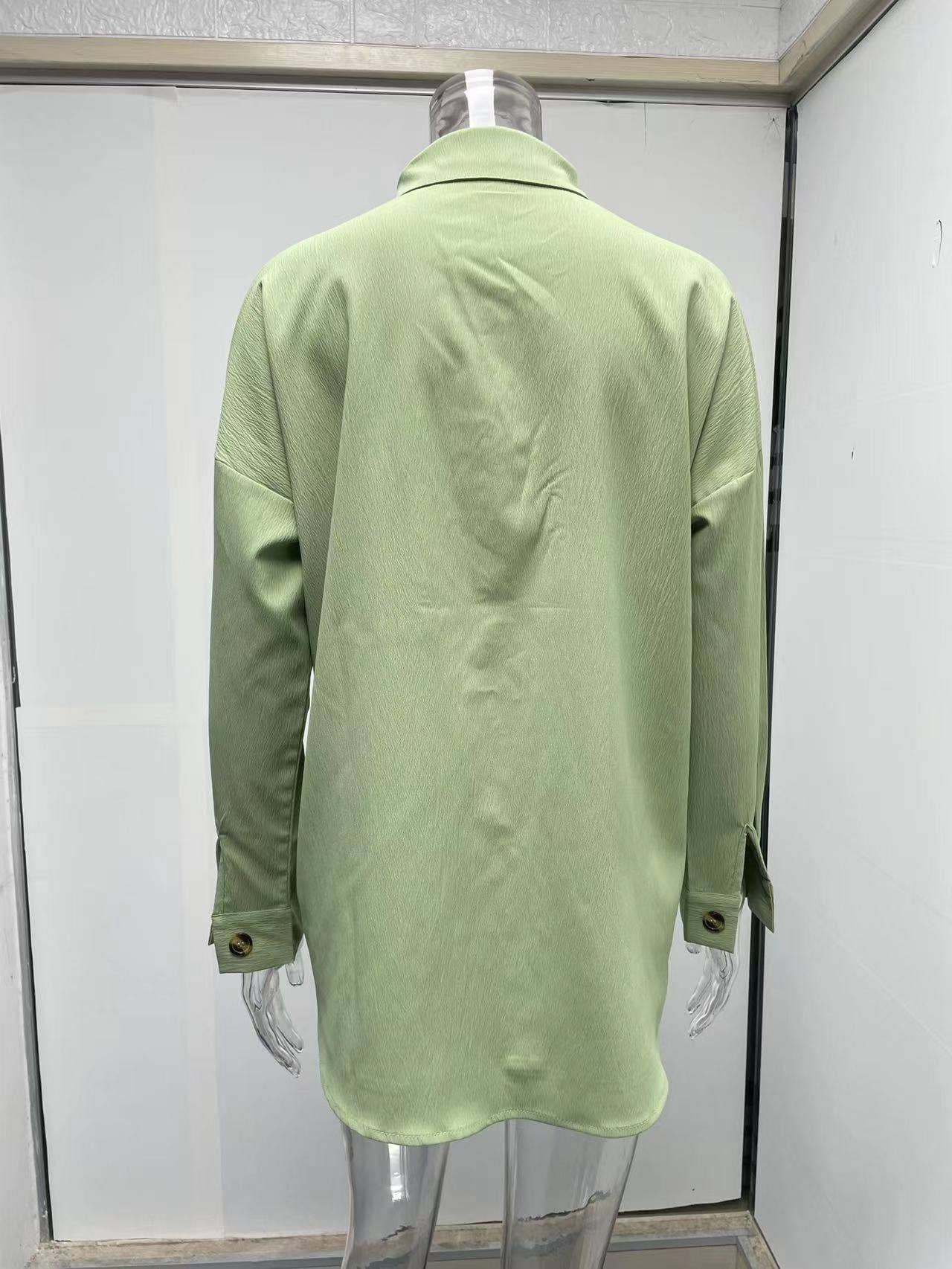 BAT-SLEEVED CASUAL SOLID COLOR LONG-SLEEVED SHIRT