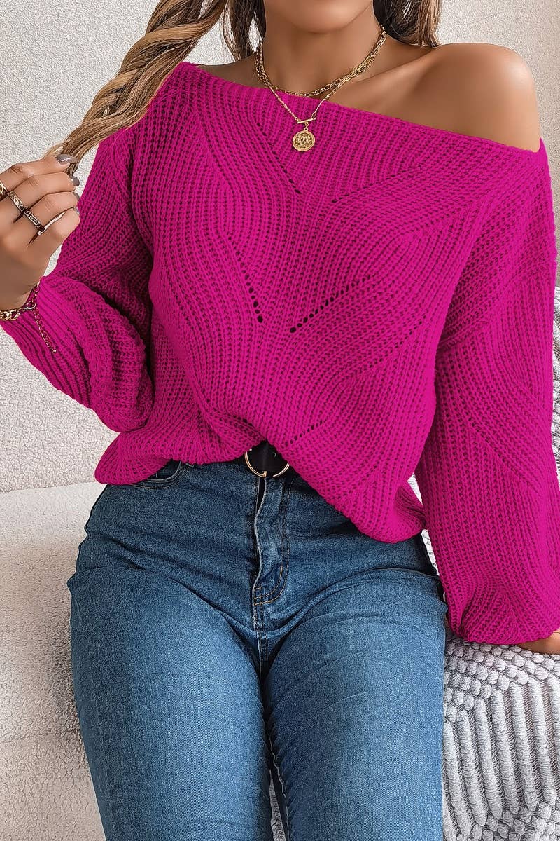 CWOSWL6365_OFF-THE-SHOULDER LONG-SLEEVED CUT-OUT SWEATER